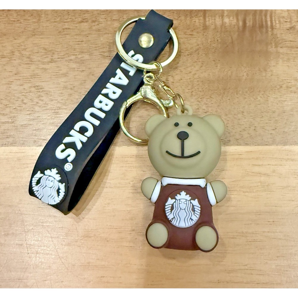 Coffee‎ Bear Brown Apron Rubber & Metal Keychain New